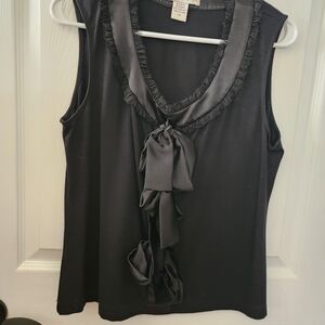 Elegant Black Sleeveless Blouse with Satin Trim